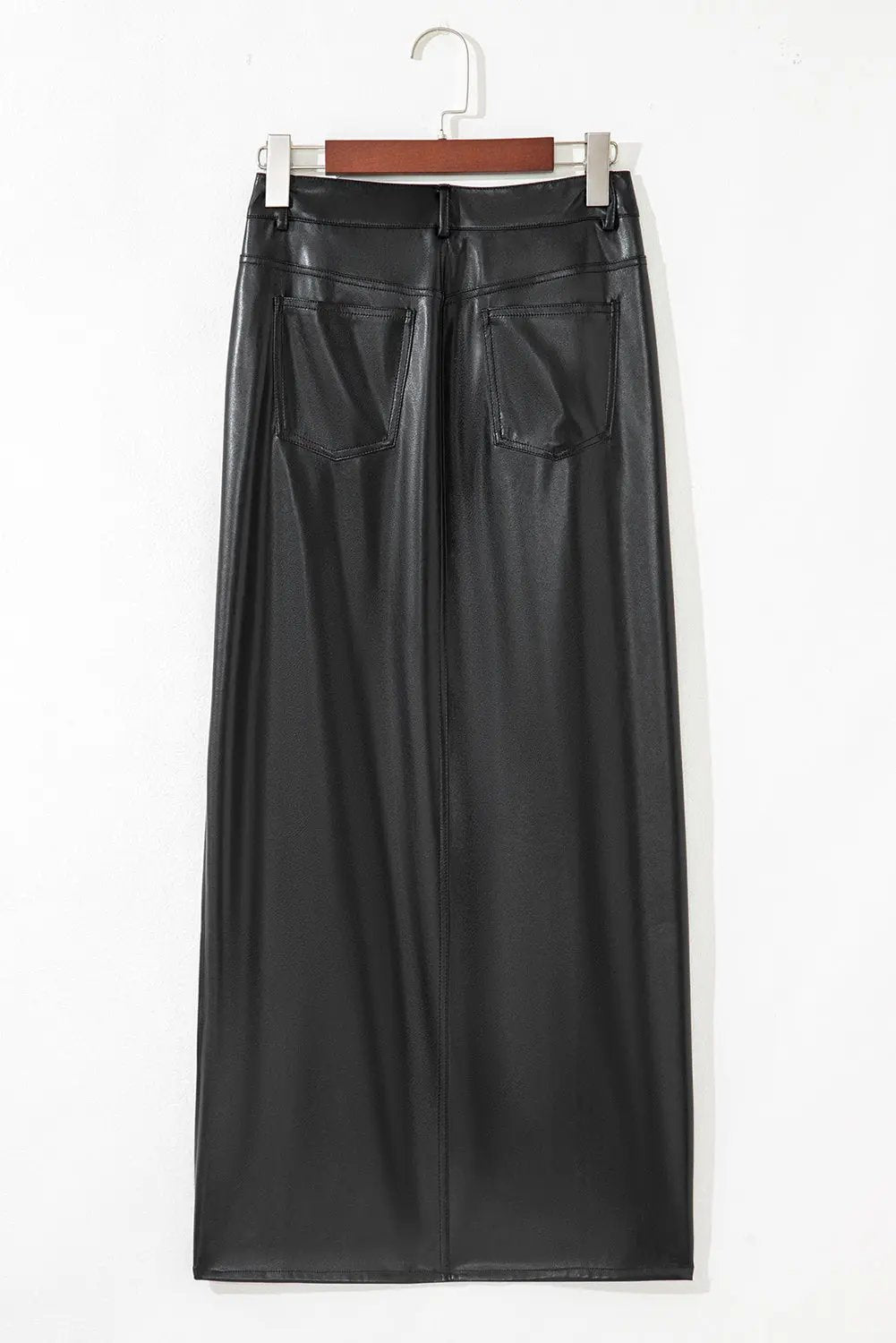 Black Faux Leather Side Slit Maxi Skirt For Evening Wear Dear-Lover Dropshipping